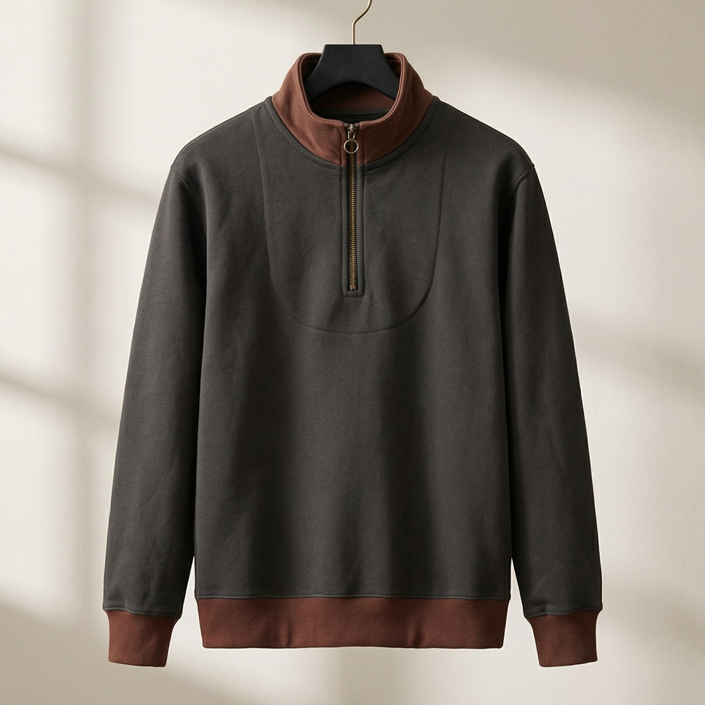 Marco | Men's Quarter Zip Sweater Brown Charcoal Colorblock