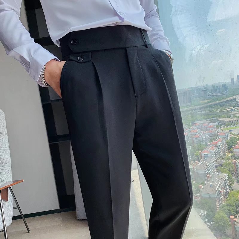 Otto | Men's Tailored Dress Pants Black Pleated Cuff