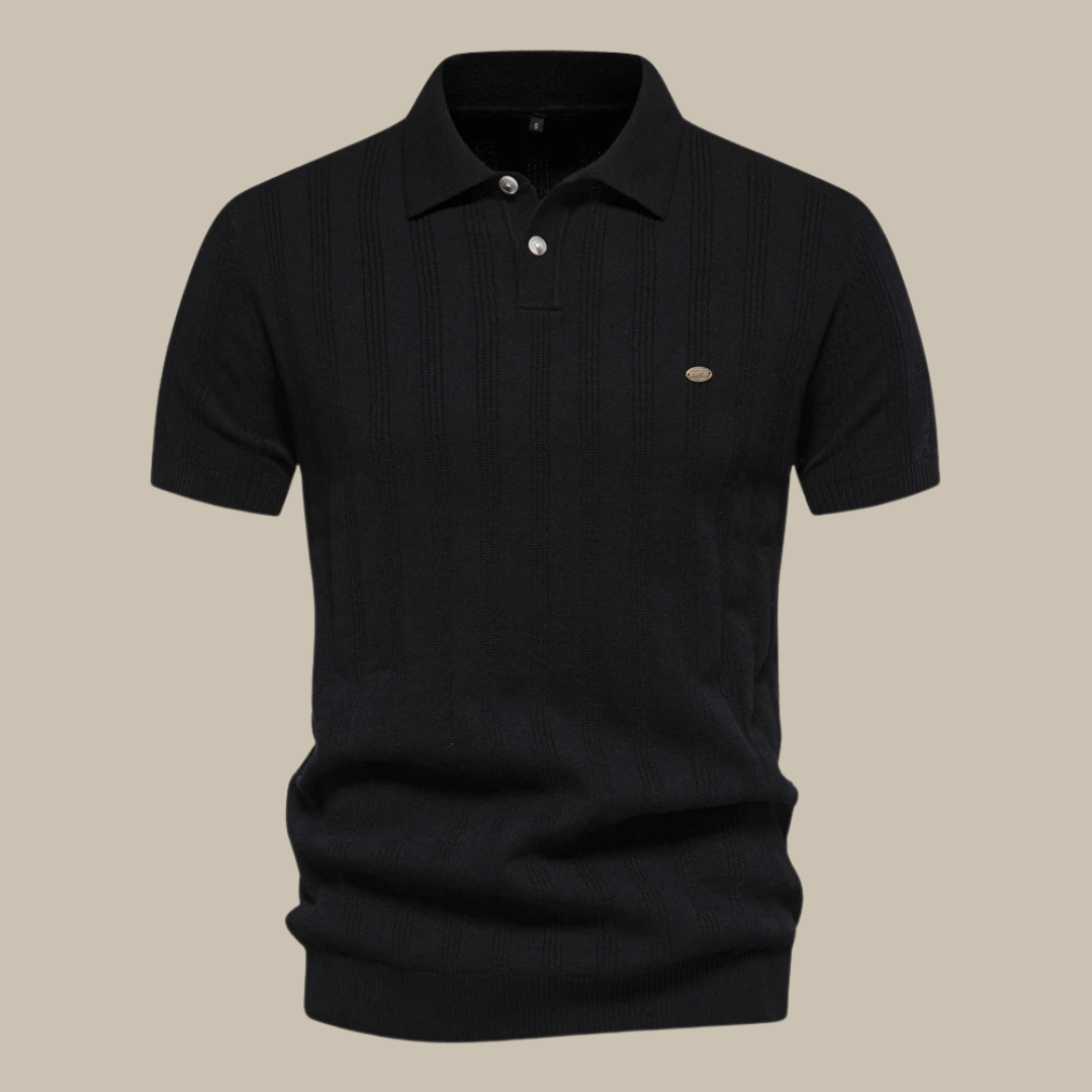 Jax | Men's Ribbed Knit Polo Shirt Black