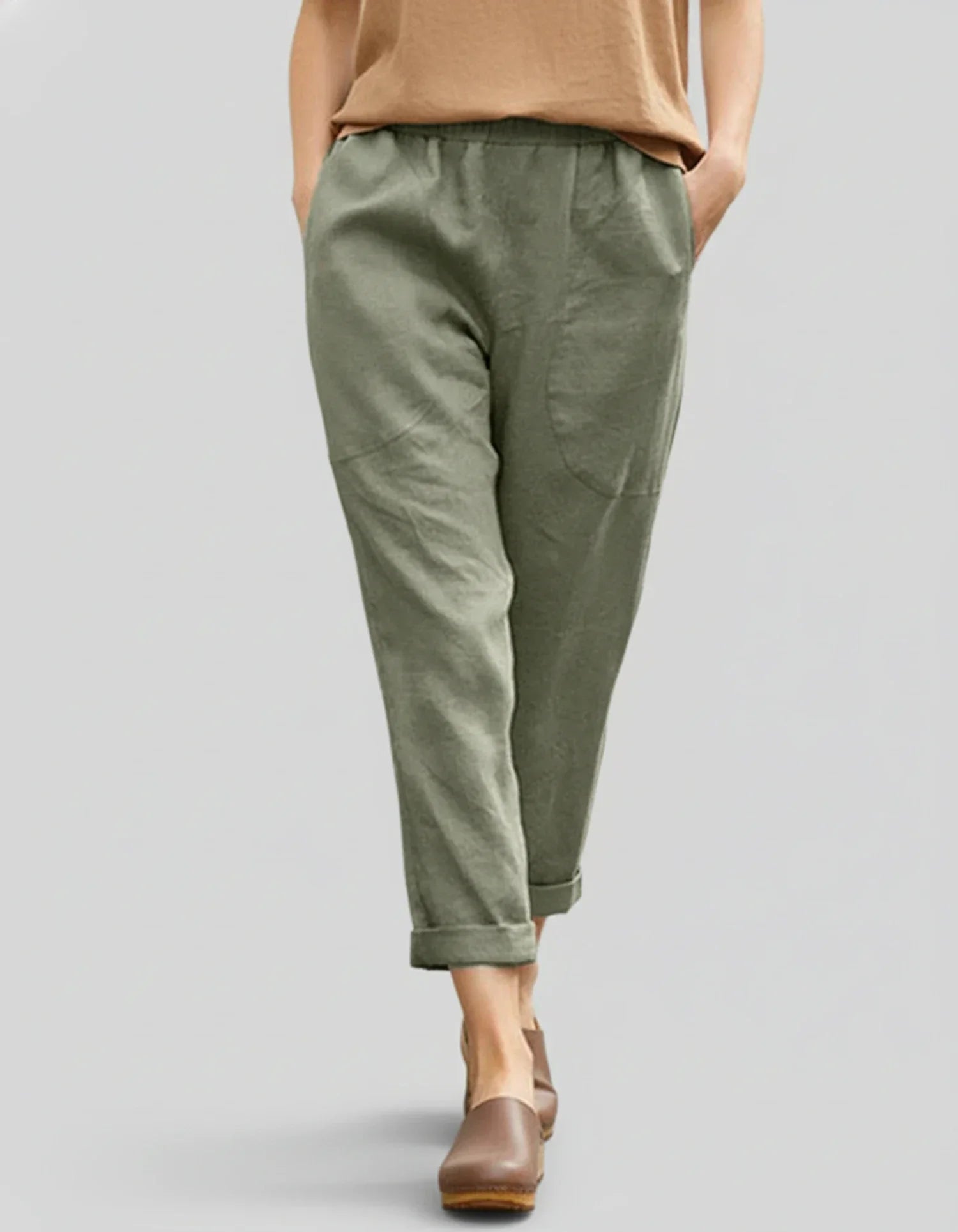 Nola | Women's Linen Pants White Cropped Cuffed