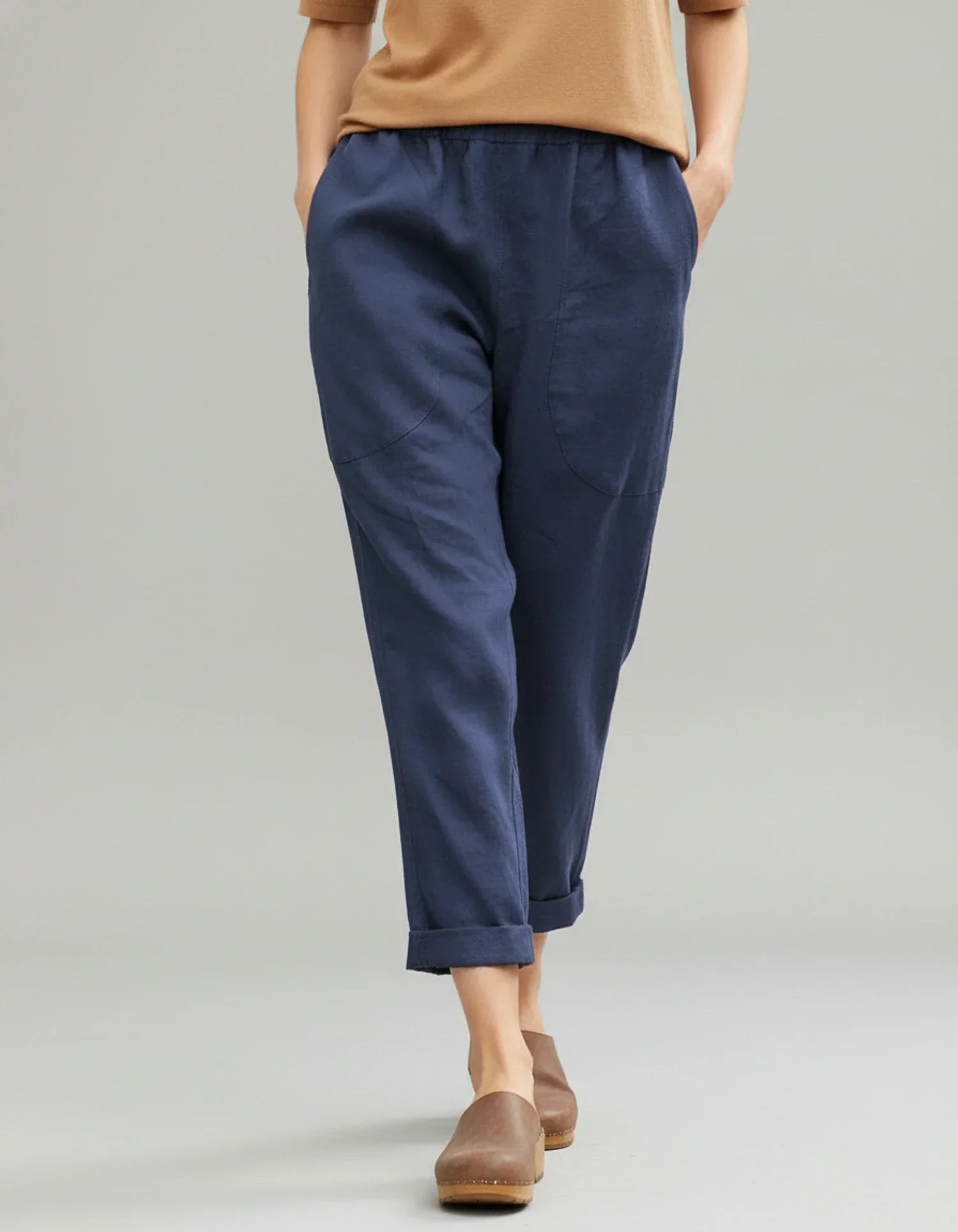 Nola | Women's Linen Pants White Cropped Cuffed