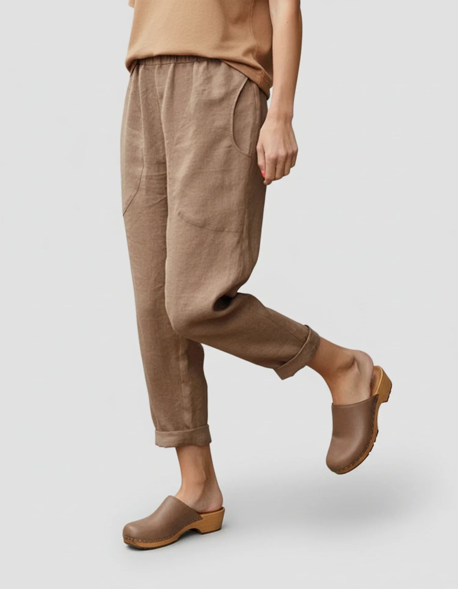 Nola | Women's Linen Pants White Cropped Cuffed
