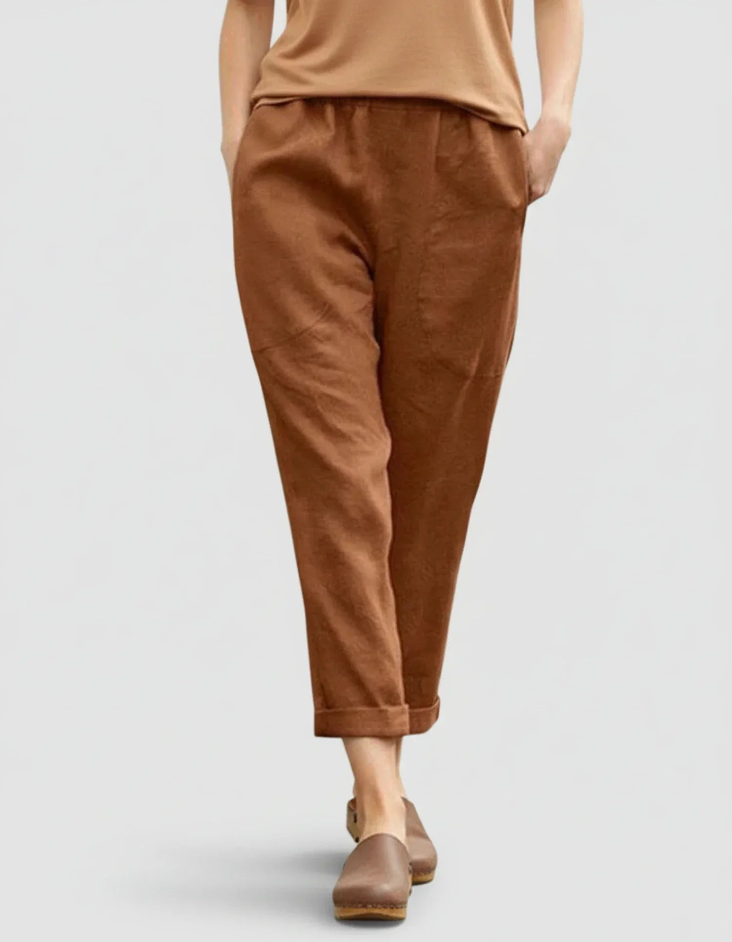 Nola | Women's Linen Pants White Cropped Cuffed