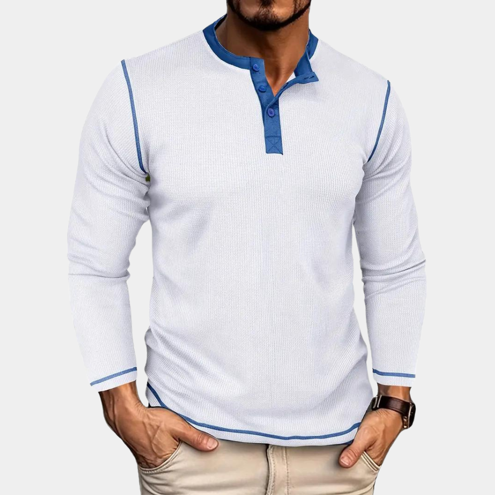 Marco | Men's Casual Ribbed Henley Shirt Black Long Sleeve
