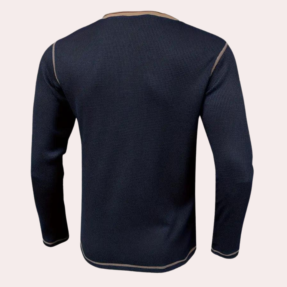 Marco | Men's Casual Ribbed Henley Shirt Black Long Sleeve