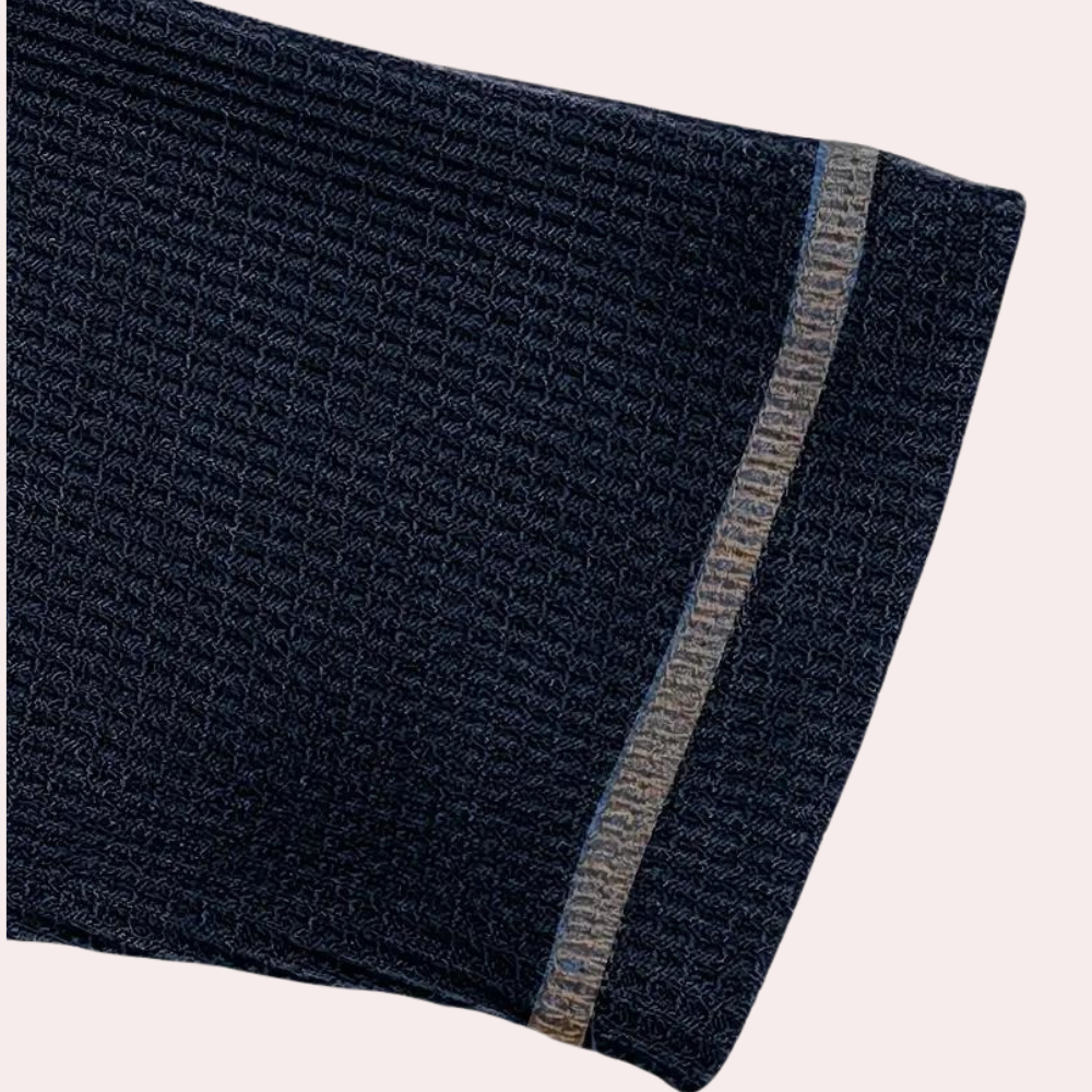 Marco | Men's Casual Ribbed Henley Shirt Black Long Sleeve