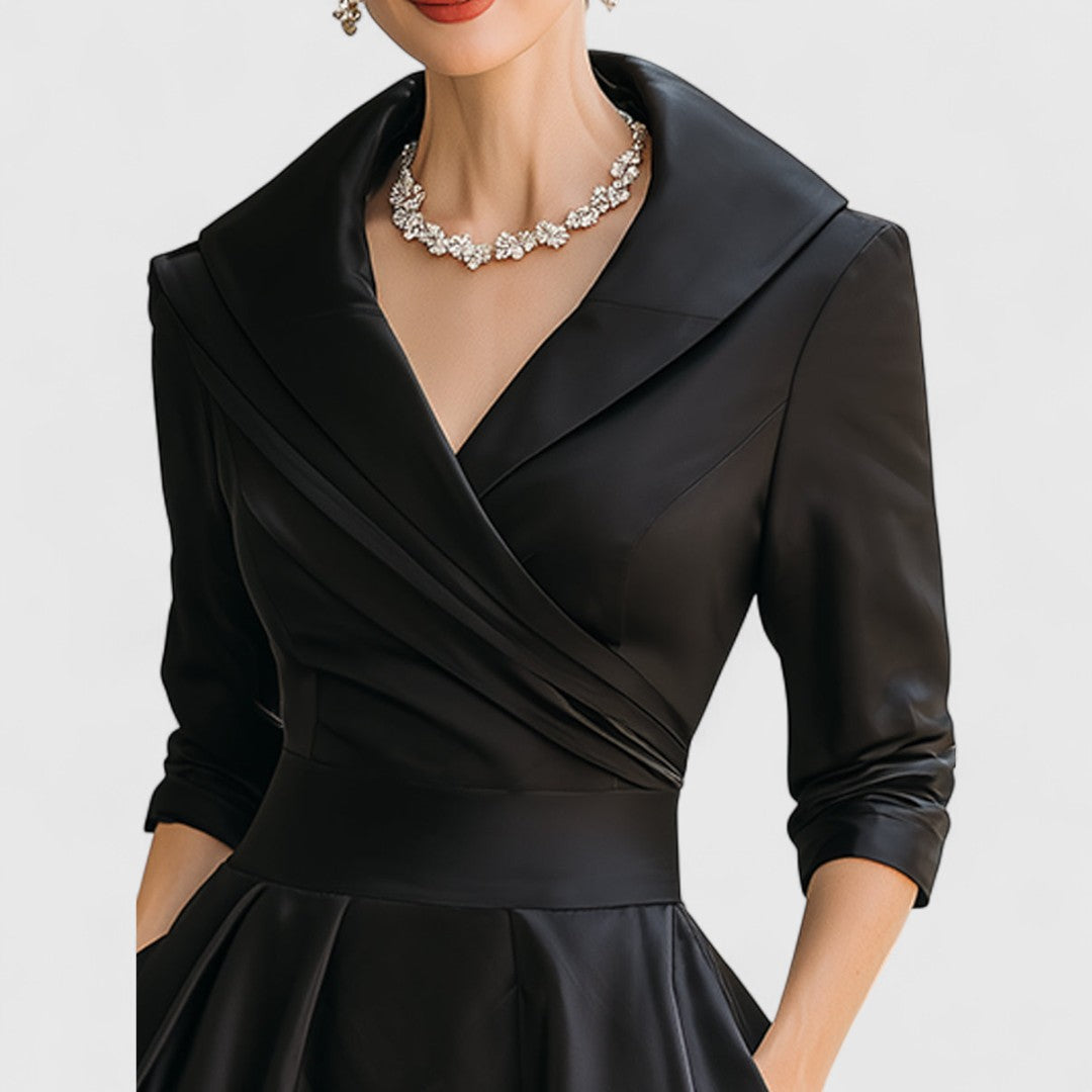 Vera | Women's A Line Midi Dress Navy Three Quarter Sleeve