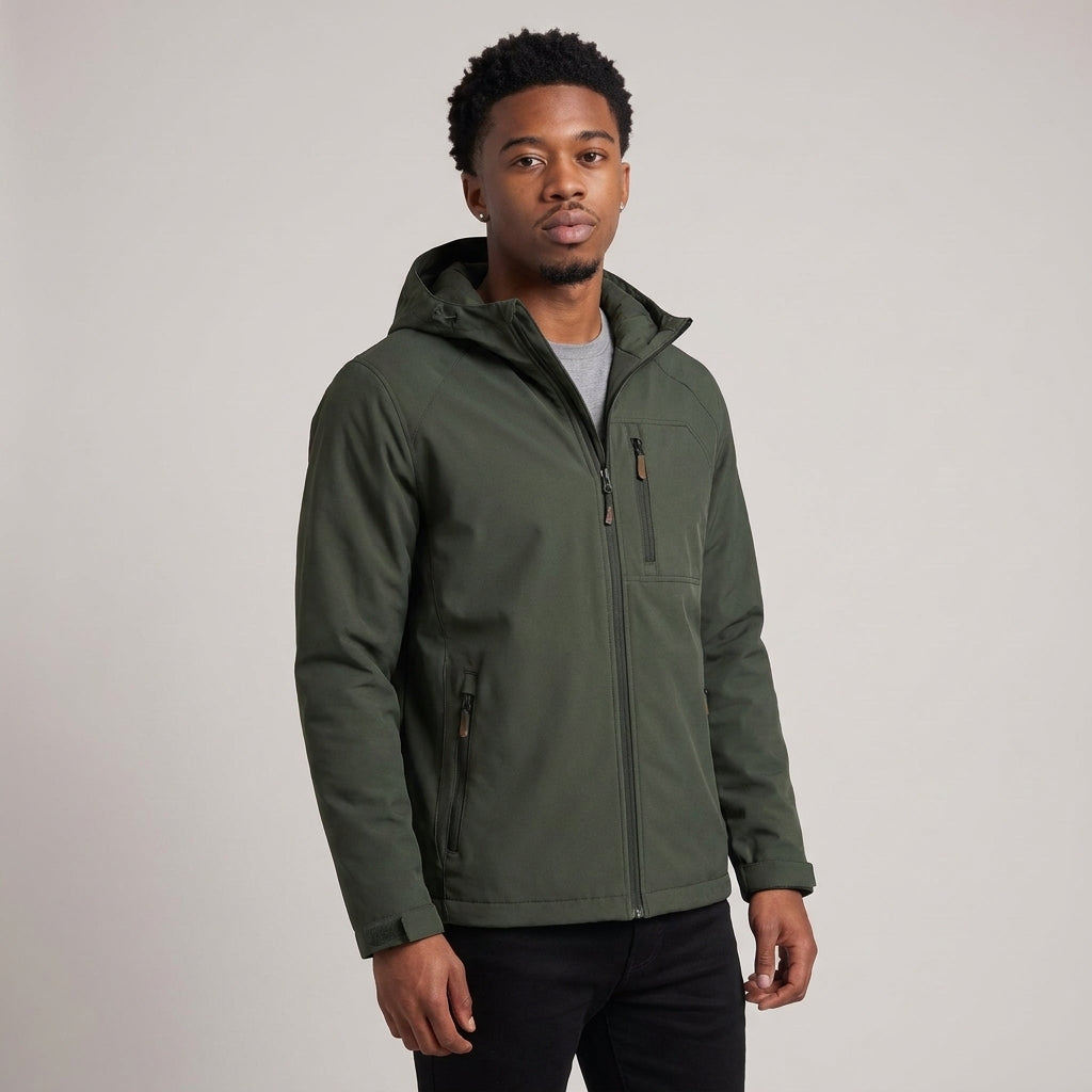 Dama Washington Wyatt waterproof hooded windbreaker Army Green - model front view