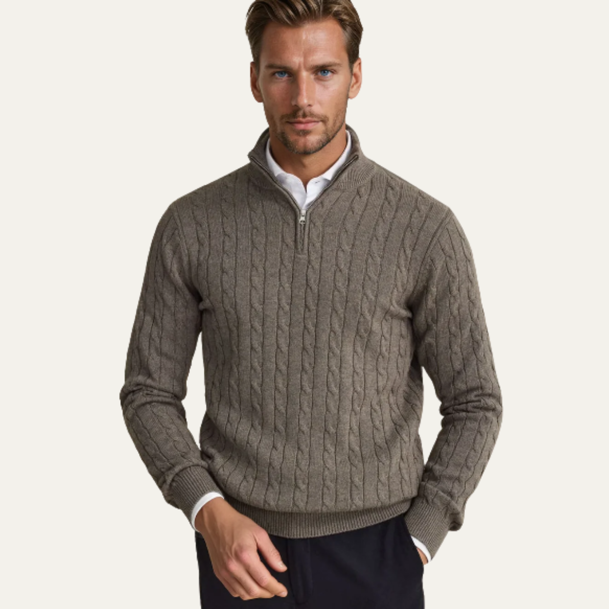 Axel | Men's Cable Knit Half Zip Sweater Gray Textured