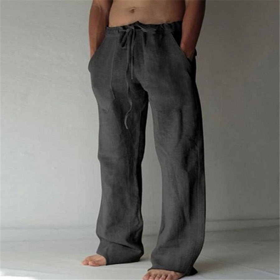 Enzo | Men's Linen Pants Charcoal Wide Leg Drawstring