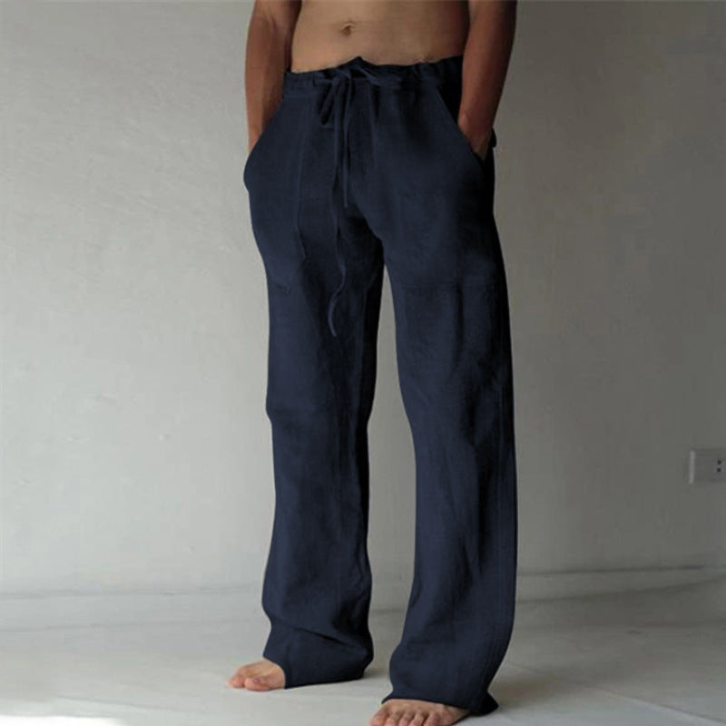 Enzo | Men's Linen Pants Charcoal Wide Leg Drawstring