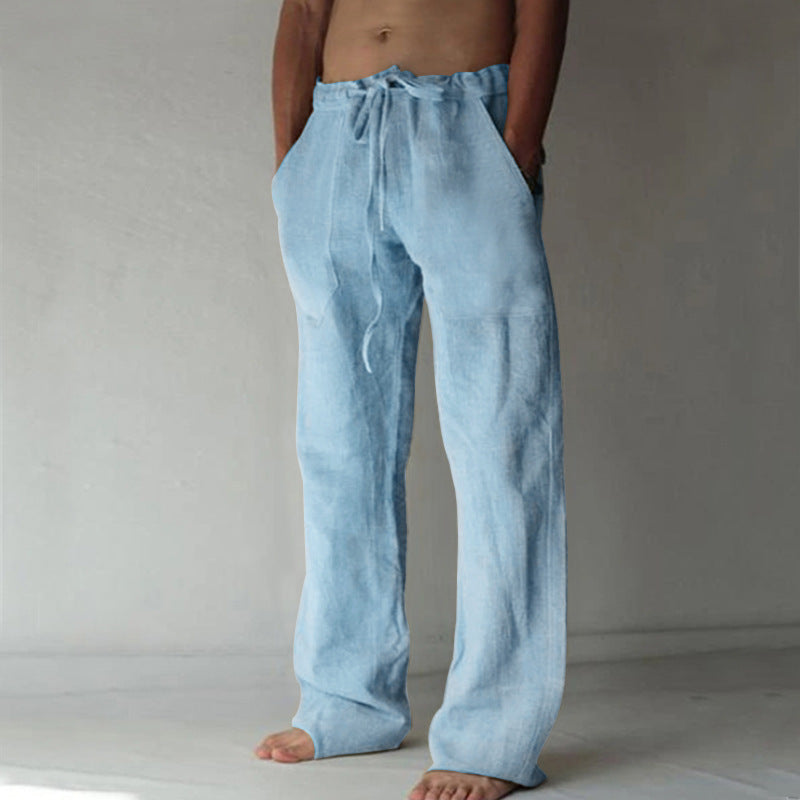 Enzo | Men's Linen Pants Charcoal Wide Leg Drawstring