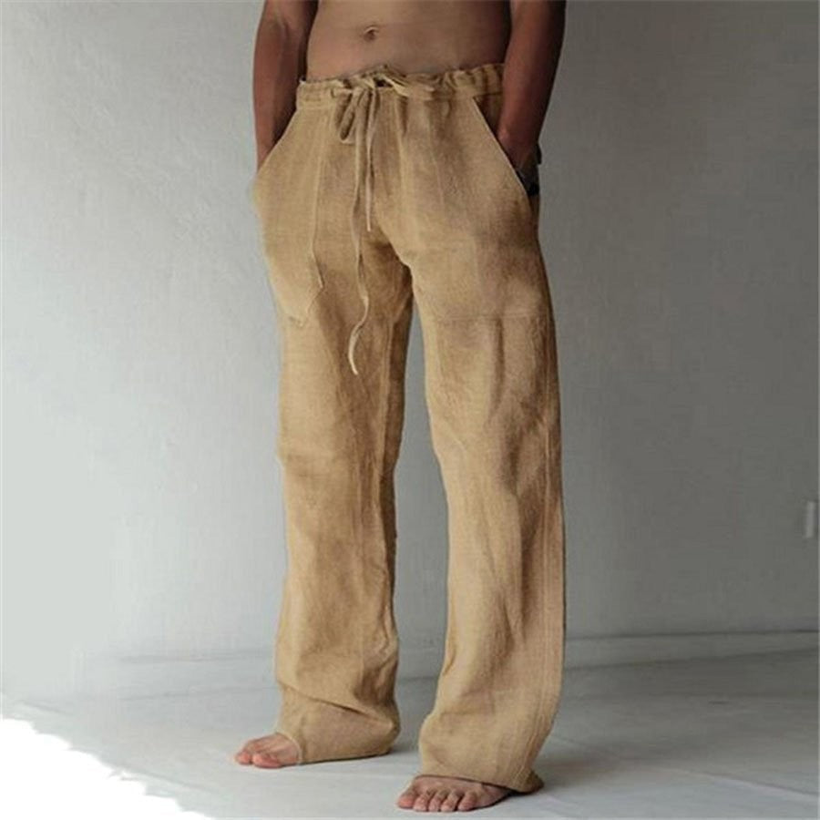Enzo | Men's Linen Pants Charcoal Wide Leg Drawstring