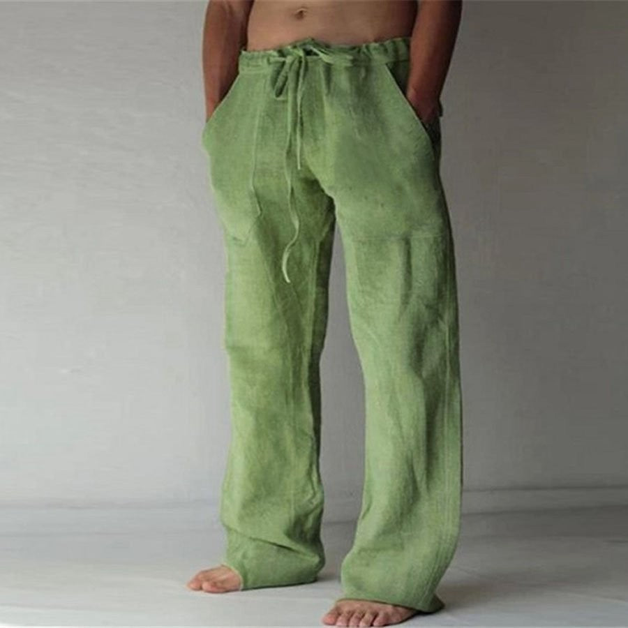 Enzo | Men's Linen Pants Charcoal Wide Leg Drawstring
