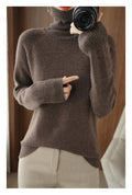Dama Washington Lola women's turtleneck sweater gray wool knit - front view