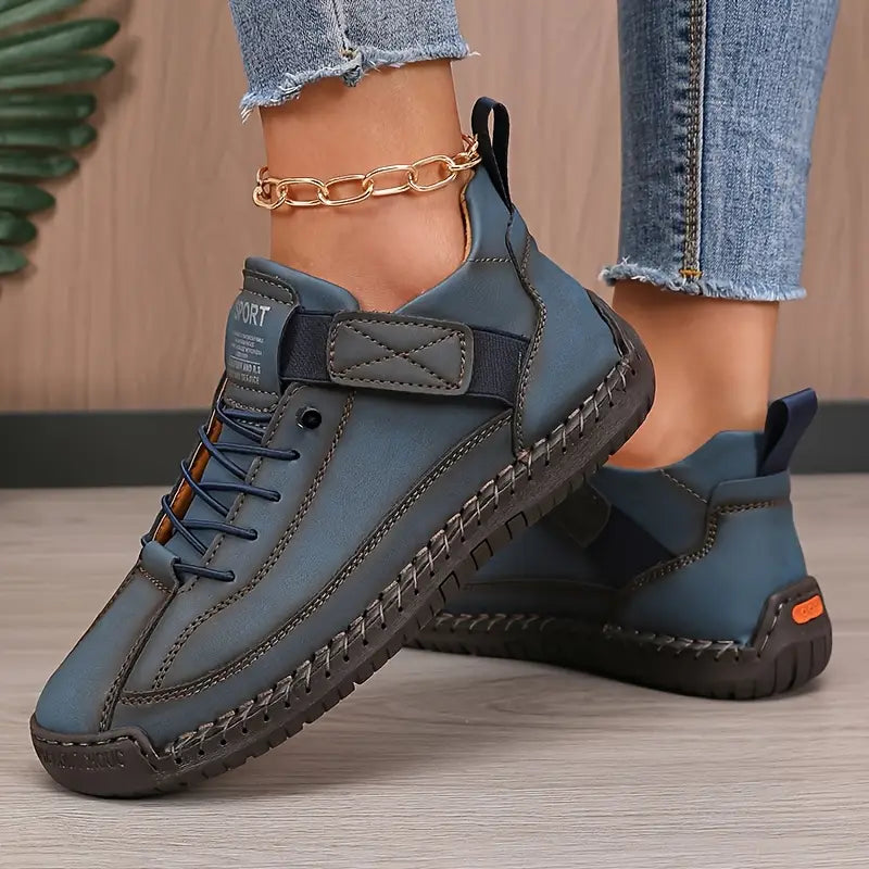 Noa | Women's Black Leather Walking Shoes Lace Up