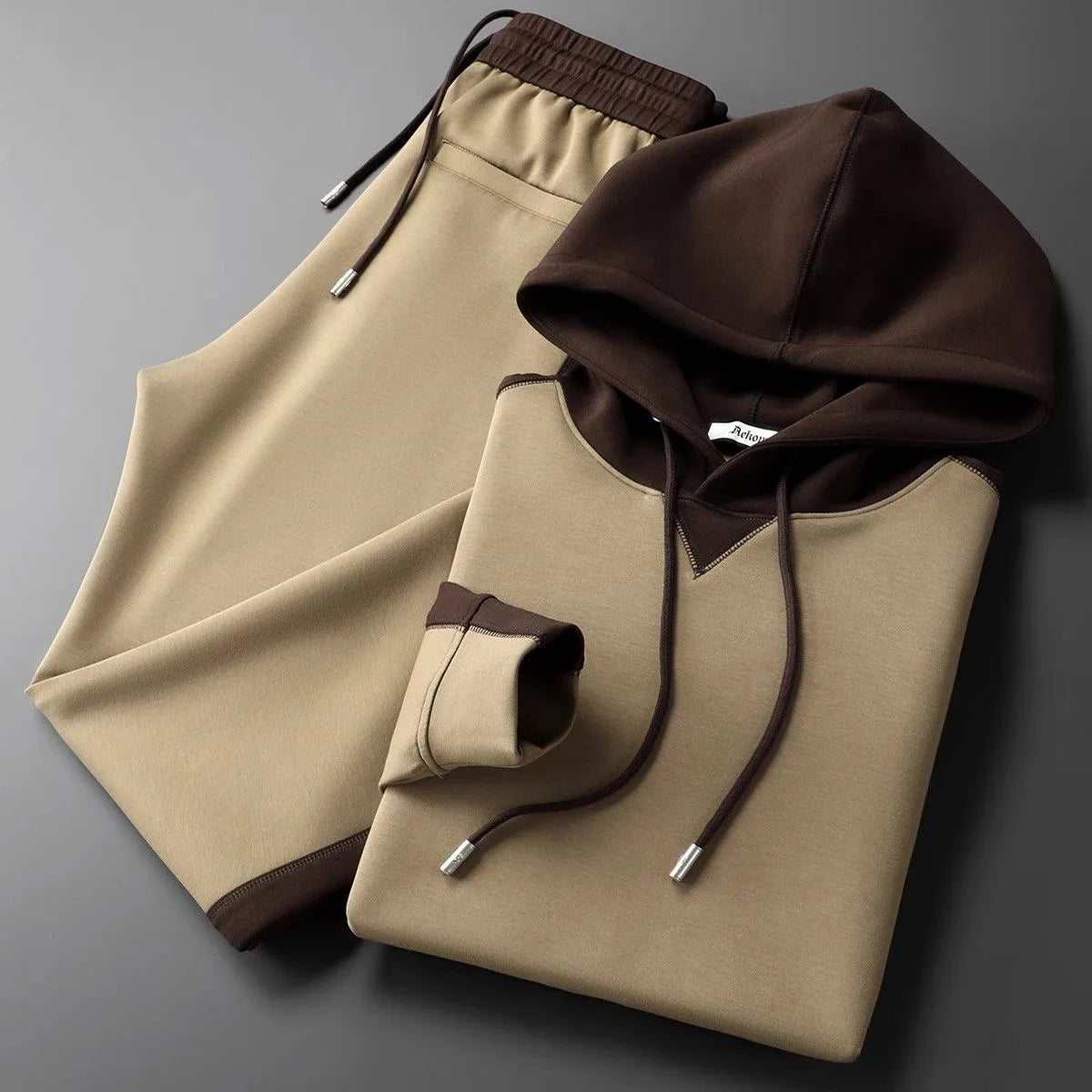 Ryne | Men's Sweatsuit Brown Cream Colorblock Hoodie Set