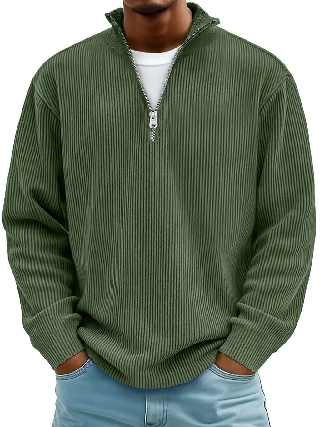 Voss | Men's Quarter Zip Sweater Light Blue Ribbed Knit