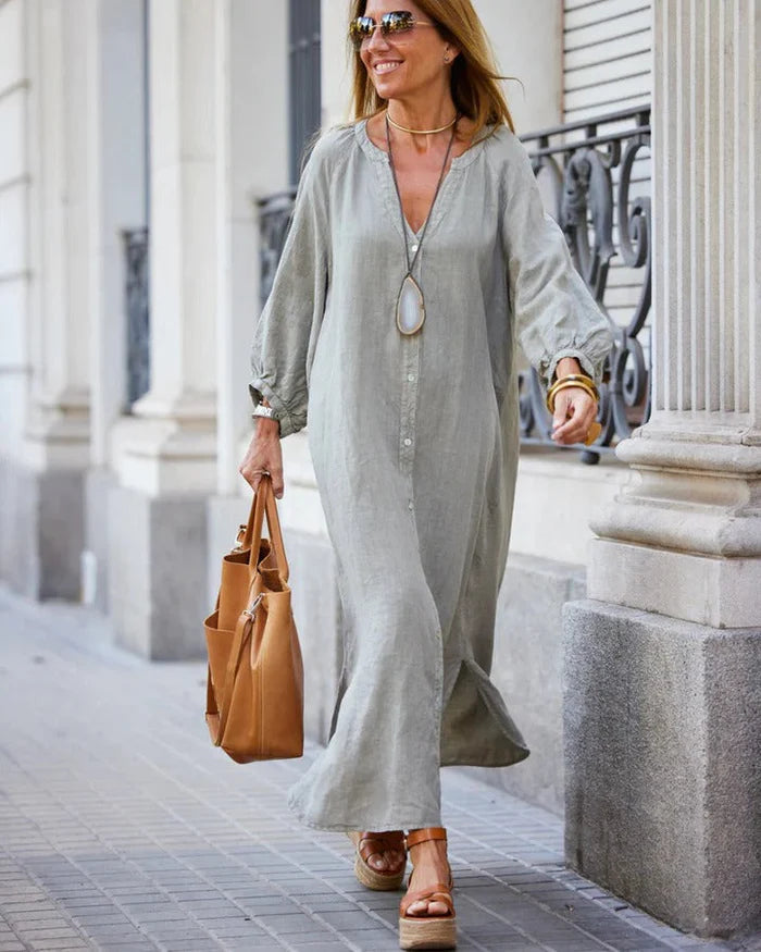 Ivy | Women's Linen Shirt Dress White Long Sleeve Button Up