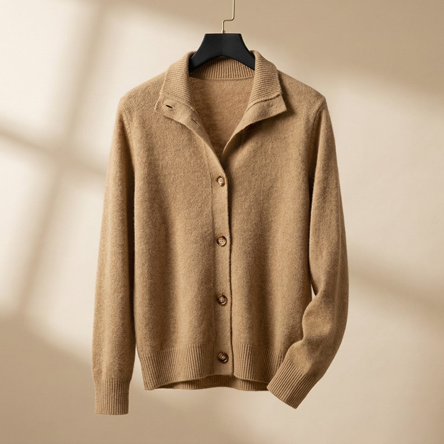 Nina | Women's Wool Cardigan Sweater Camel Button Front