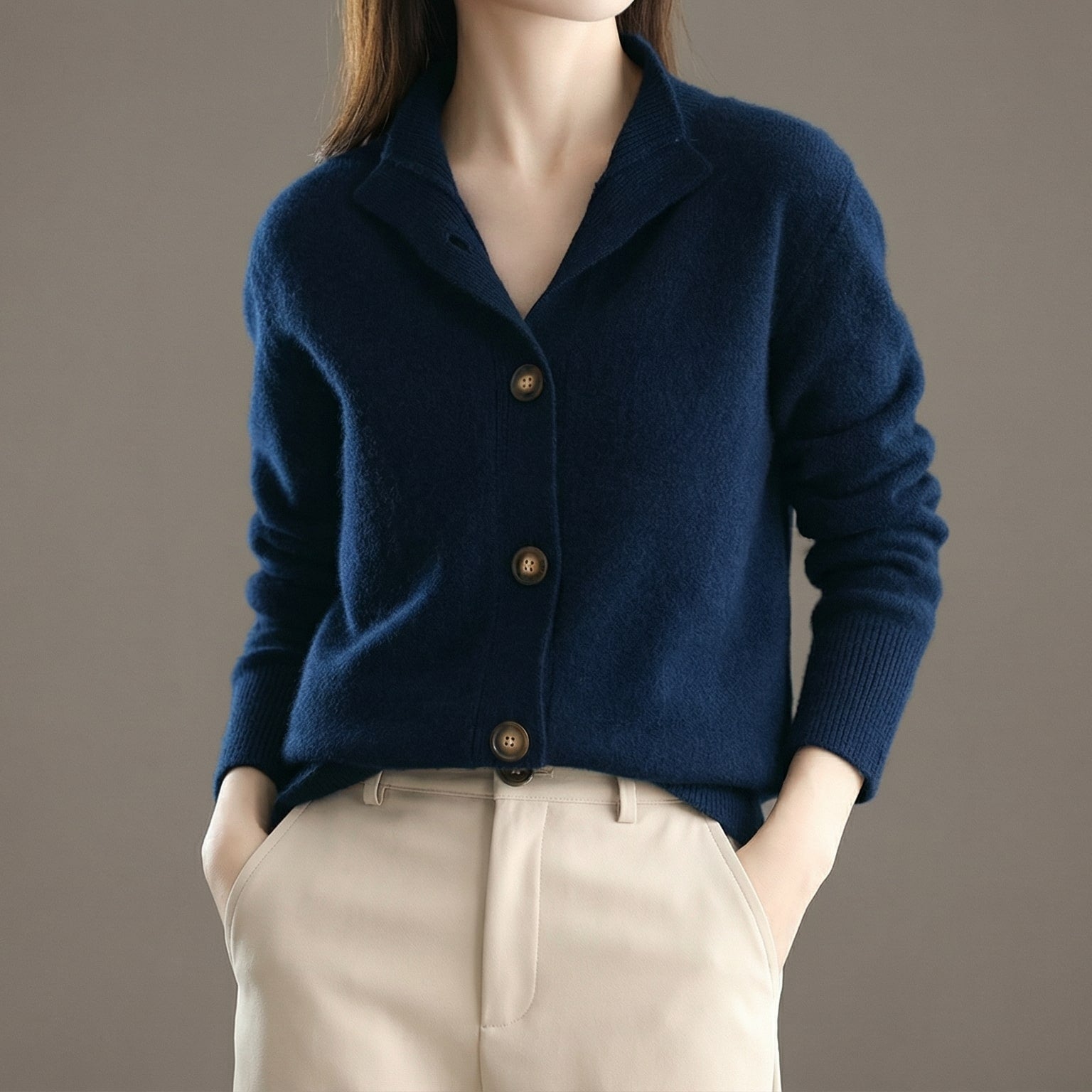 Nina | Women's Wool Cardigan Sweater Camel Button Front