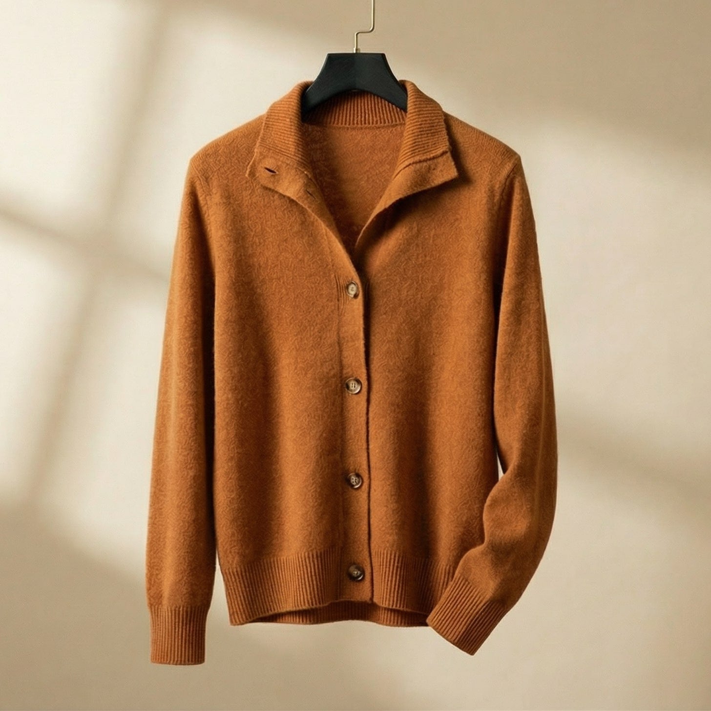 Nina | Women's Wool Cardigan Sweater Camel Button Front