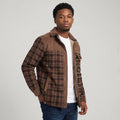 Dama Washington Bram sherpa lined plaid flannel jacket Dark Brown - model front view