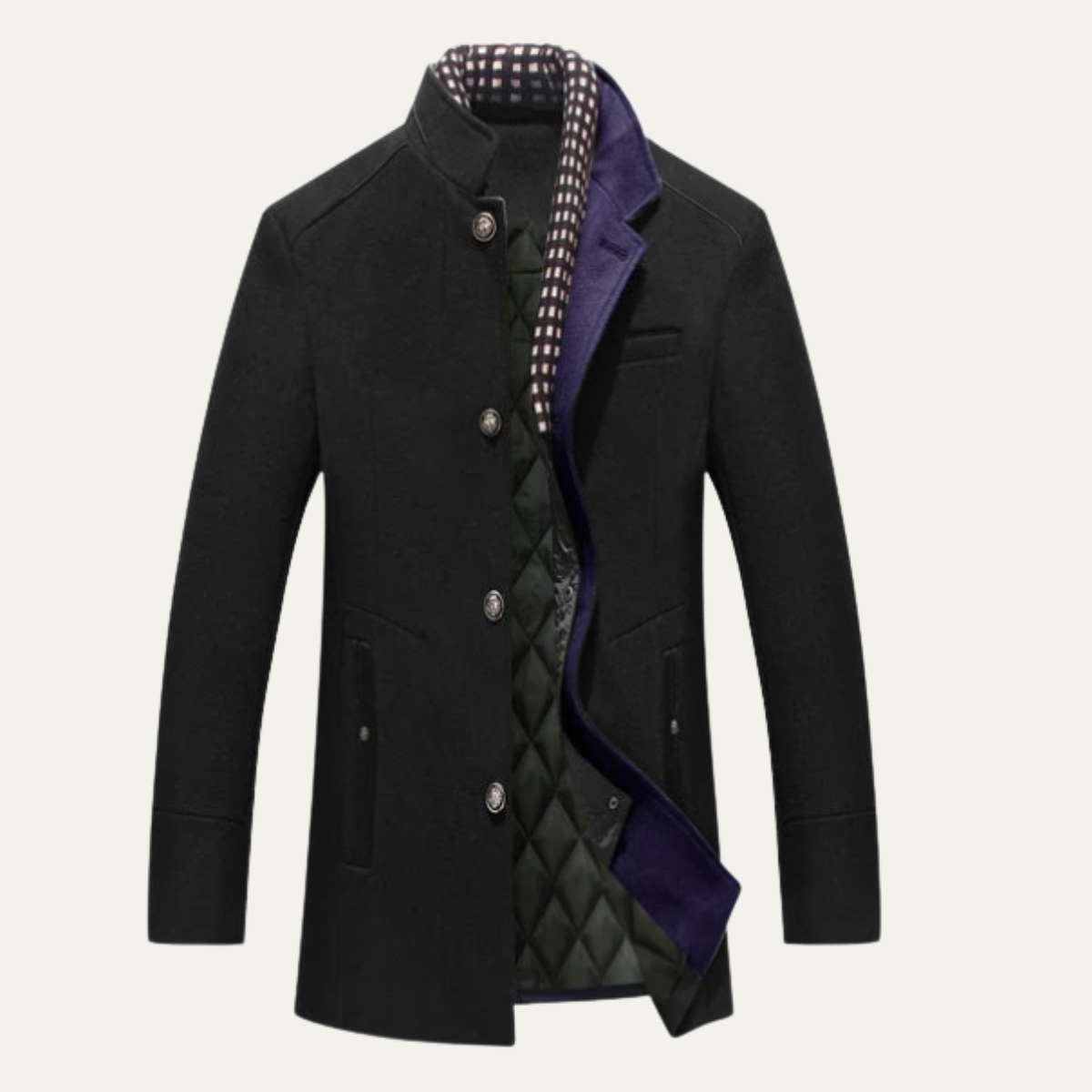 Callum | Men's Classic Wool Winter Coat Navy Quilted Lining