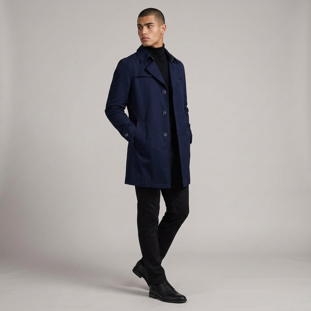 Dama Washington Voss single breasted trench coat Navy Blue - full outfit model view