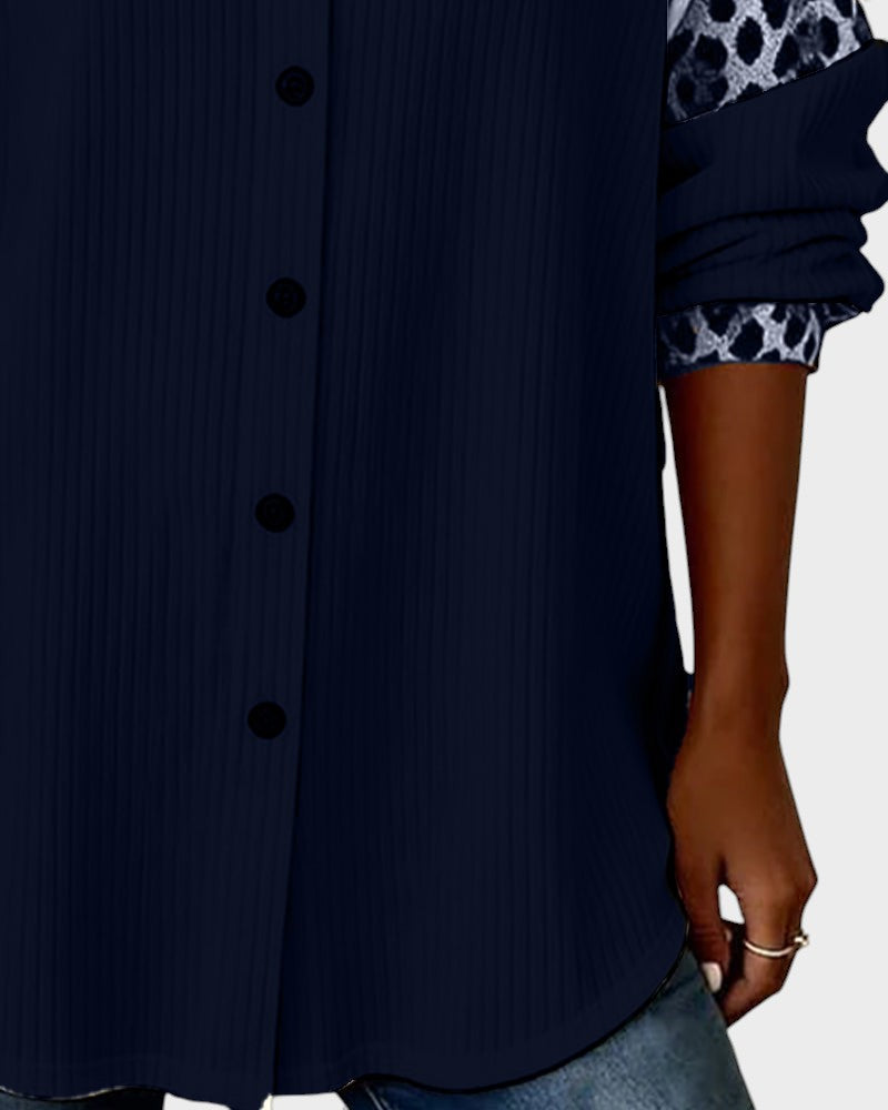 Ada | Women's Leopard Print Button Up Shirt Cream Ribbed