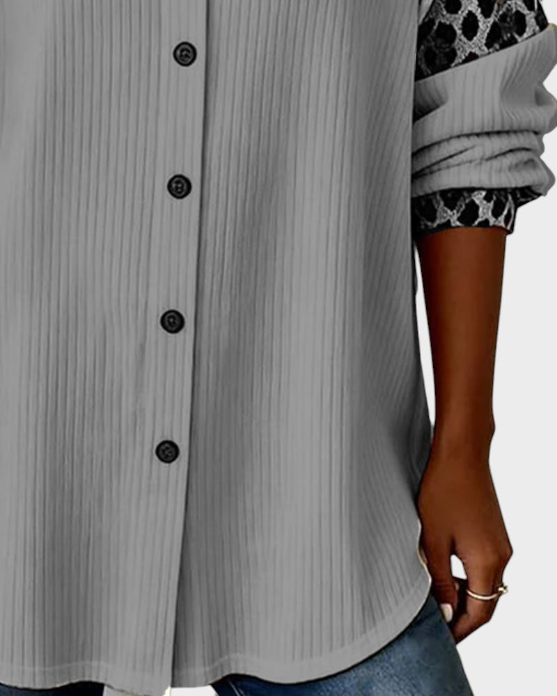 Ada | Women's Leopard Print Button Up Shirt Cream Ribbed