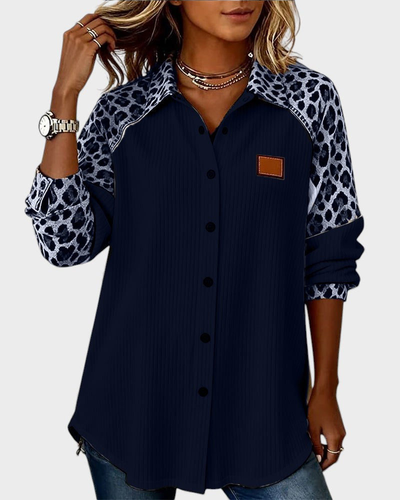 Ada | Women's Leopard Print Button Up Shirt Cream Ribbed