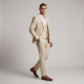Dama Washington Callum men's three piece slim fit suit cream formal blazer vest trousers - model front view
