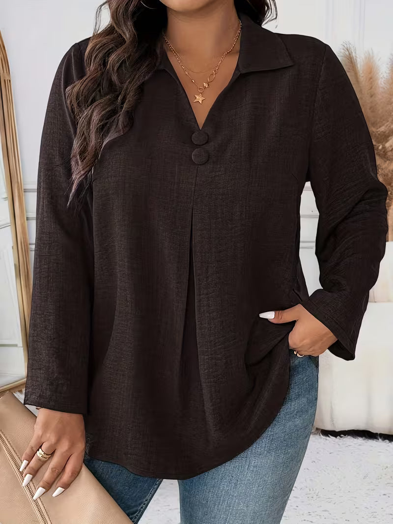 Maeve | Women's Button Up Blouse Gray Long Sleeve Collared