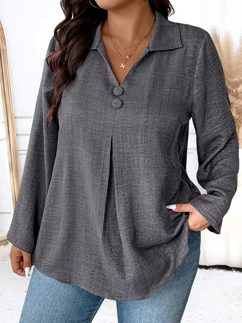 Maeve | Women's Button Up Blouse Gray Long Sleeve Collared
