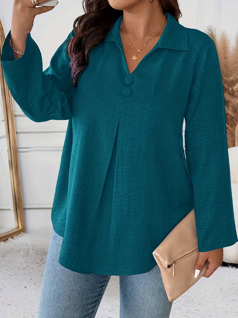 Maeve | Women's Button Up Blouse Gray Long Sleeve Collared