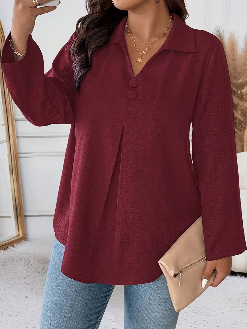 Maeve | Women's Button Up Blouse Gray Long Sleeve Collared