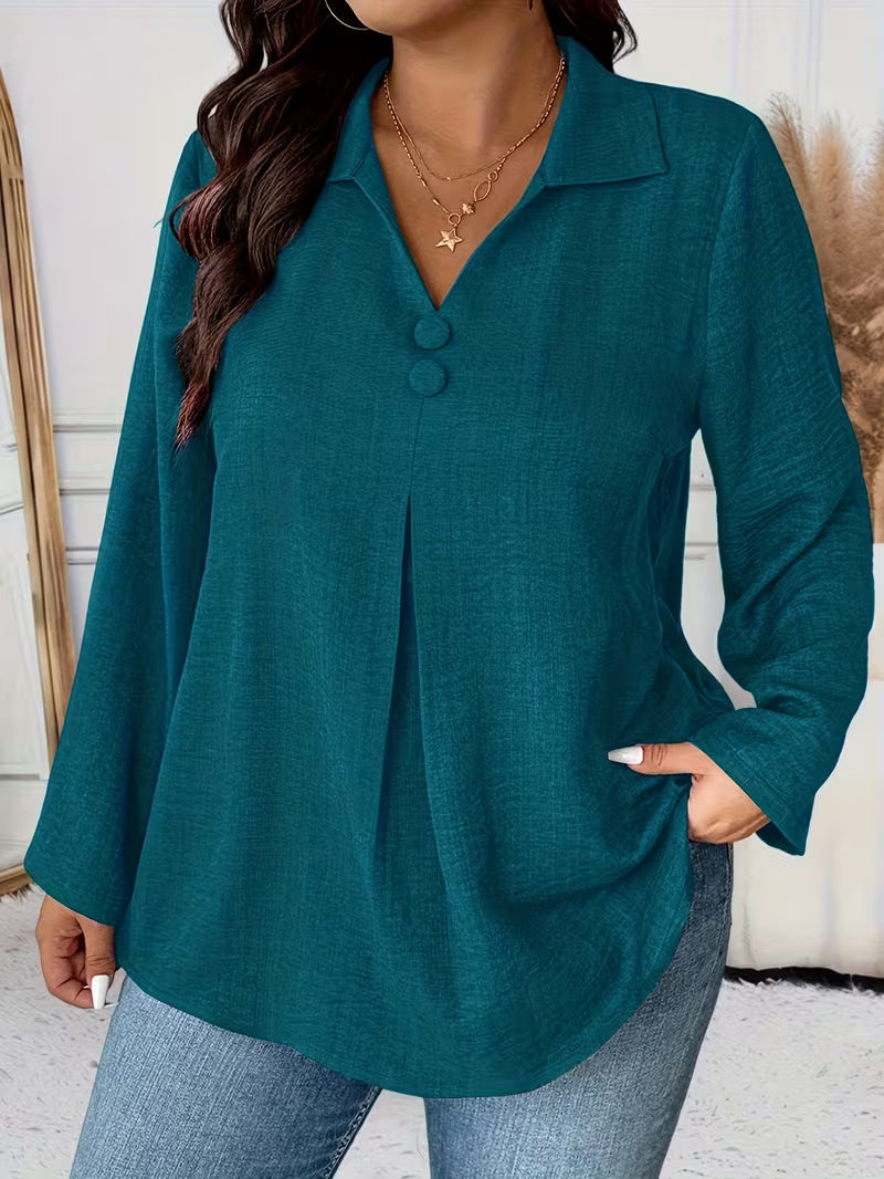 Maeve | Women's Button Up Blouse Gray Long Sleeve Collared