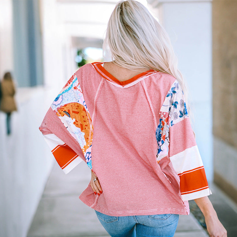 Nola | Women's Striped Color Block Top Floral Print