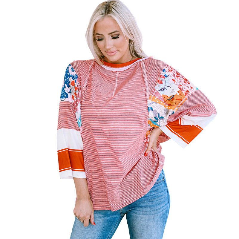 Nola | Women's Striped Color Block Top Floral Print