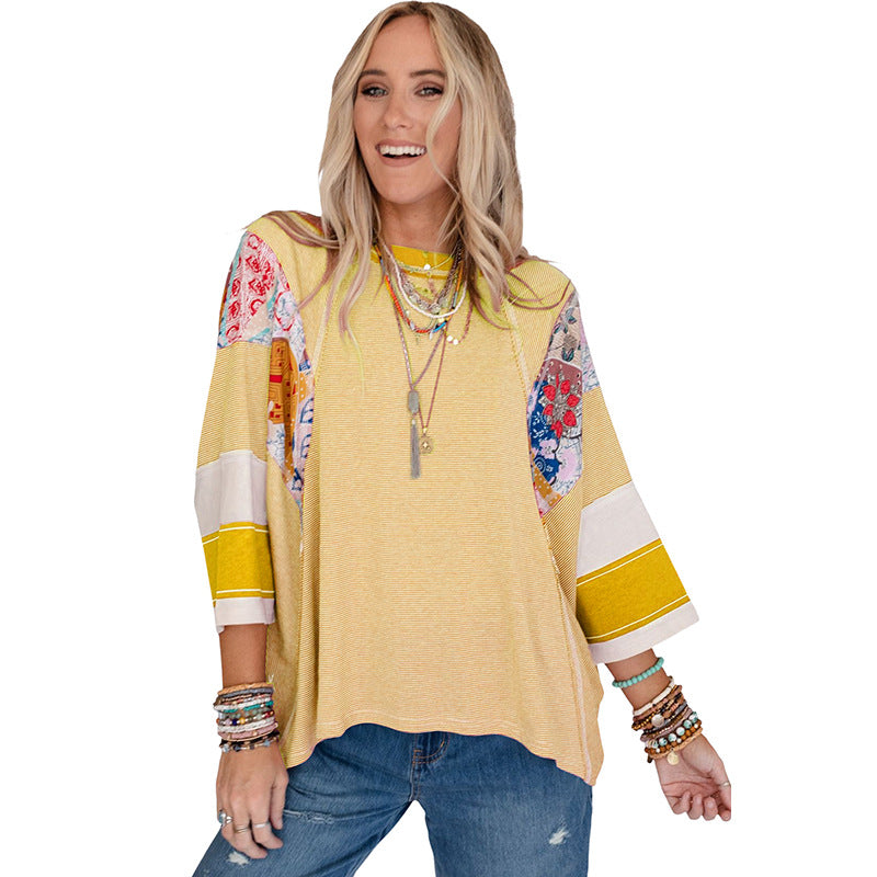 Nola | Women's Striped Color Block Top Floral Print