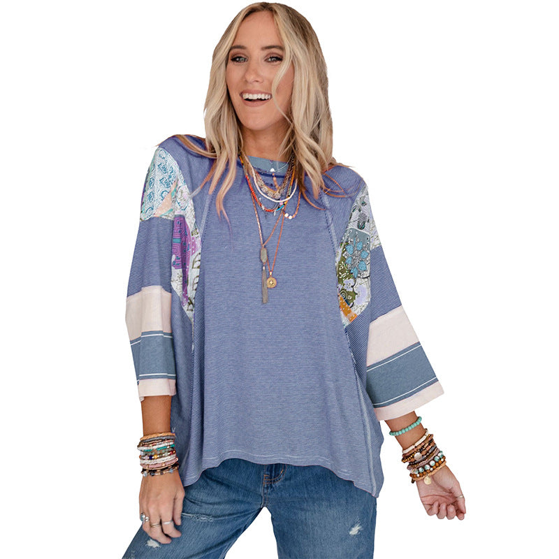 Nola | Women's Striped Color Block Top Floral Print