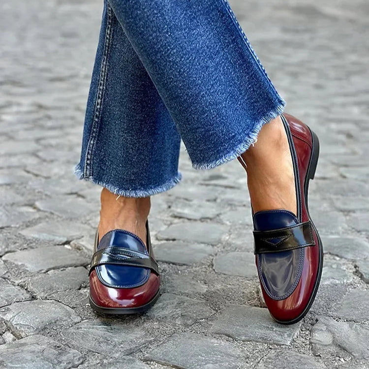 Luisa | Women's Leather Loafers Navy Burgundy Slip On