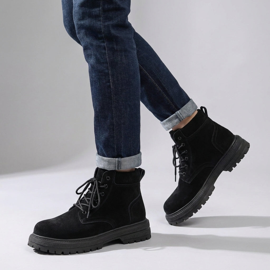 Dama Washington Axel lace up suede ankle boots Black lug sole - on foot detail