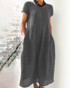 Dama Washington Aria women's linen midi dress sage green short sleeve - view 6