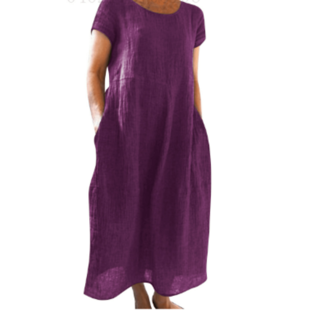 Aria | Women's Linen Midi Dress Sage Green Short Sleeve