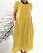 Dama Washington Aria women's linen midi dress sage green short sleeve - view 3