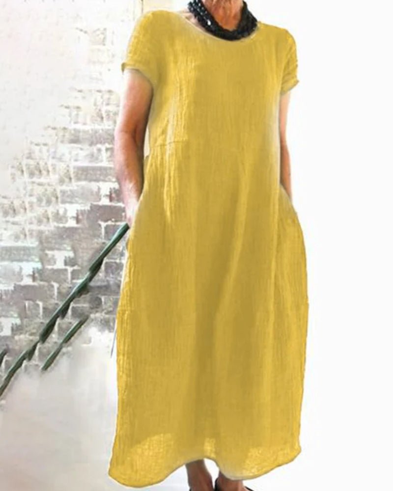 Aria | Women's Linen Midi Dress Sage Green Short Sleeve
