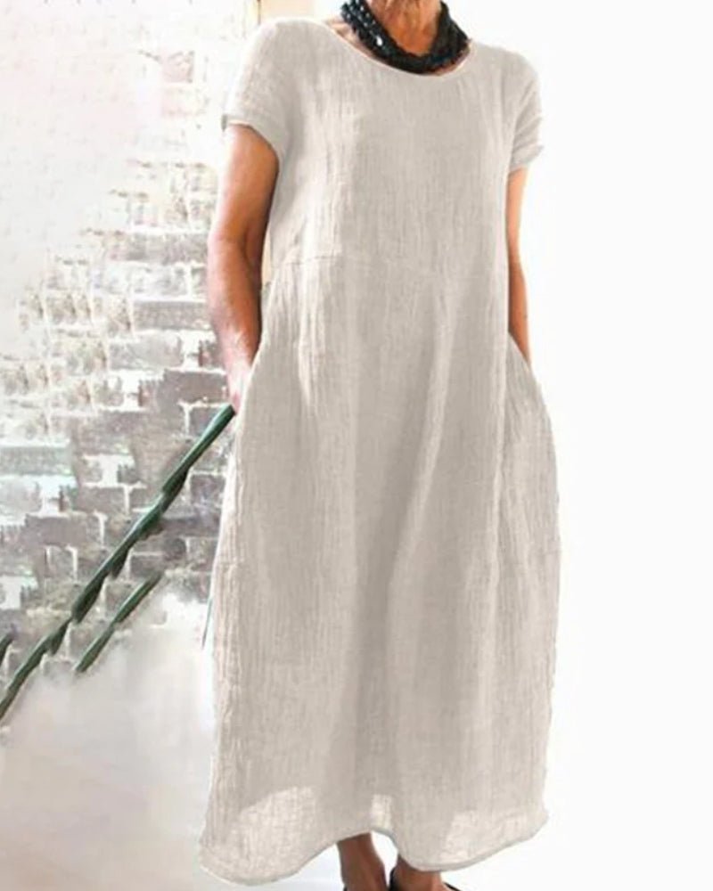Aria | Women's Linen Midi Dress Sage Green Short Sleeve