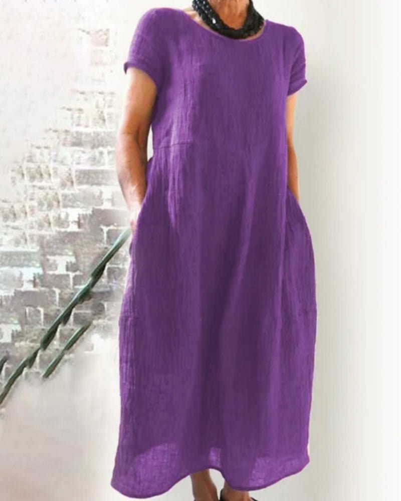 Aria | Women's Linen Midi Dress Sage Green Short Sleeve